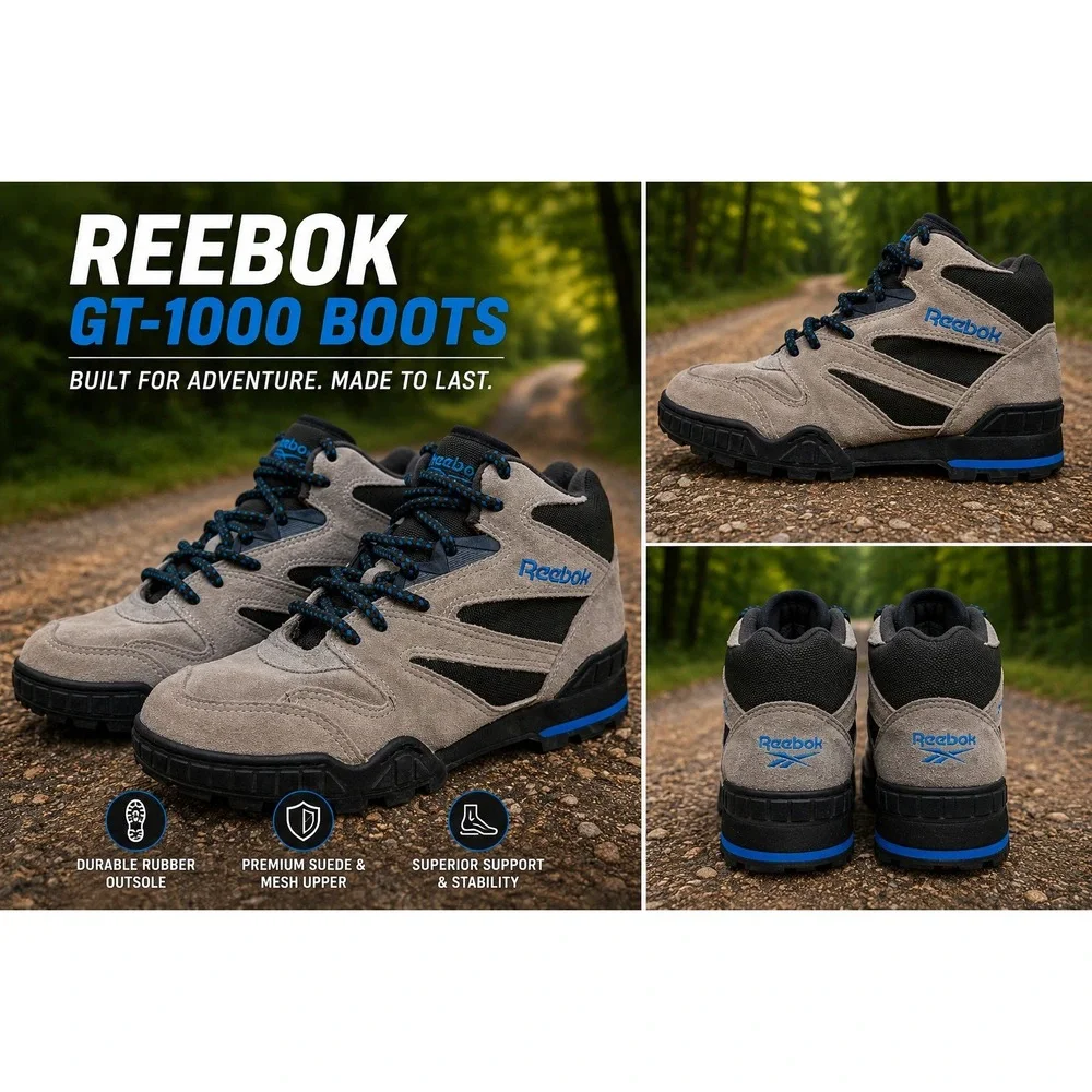 Vintage Reebok RA 308 WFC Men's 7 Grey Blue Suede Trail Hiking Boots Retro 90s